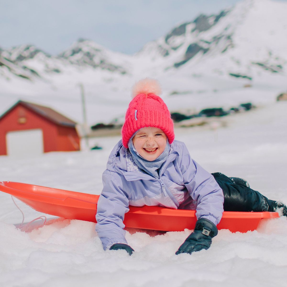 Youth Lizzy Faux Fur Pom / Color-Red