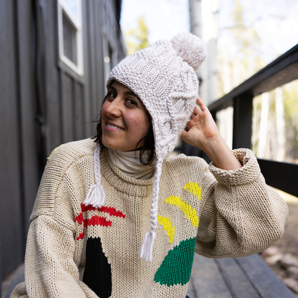 【完売カラー】Ear Flap Knitcap Willow Earflap - cable knit earflap hat – Lost Horizons USA