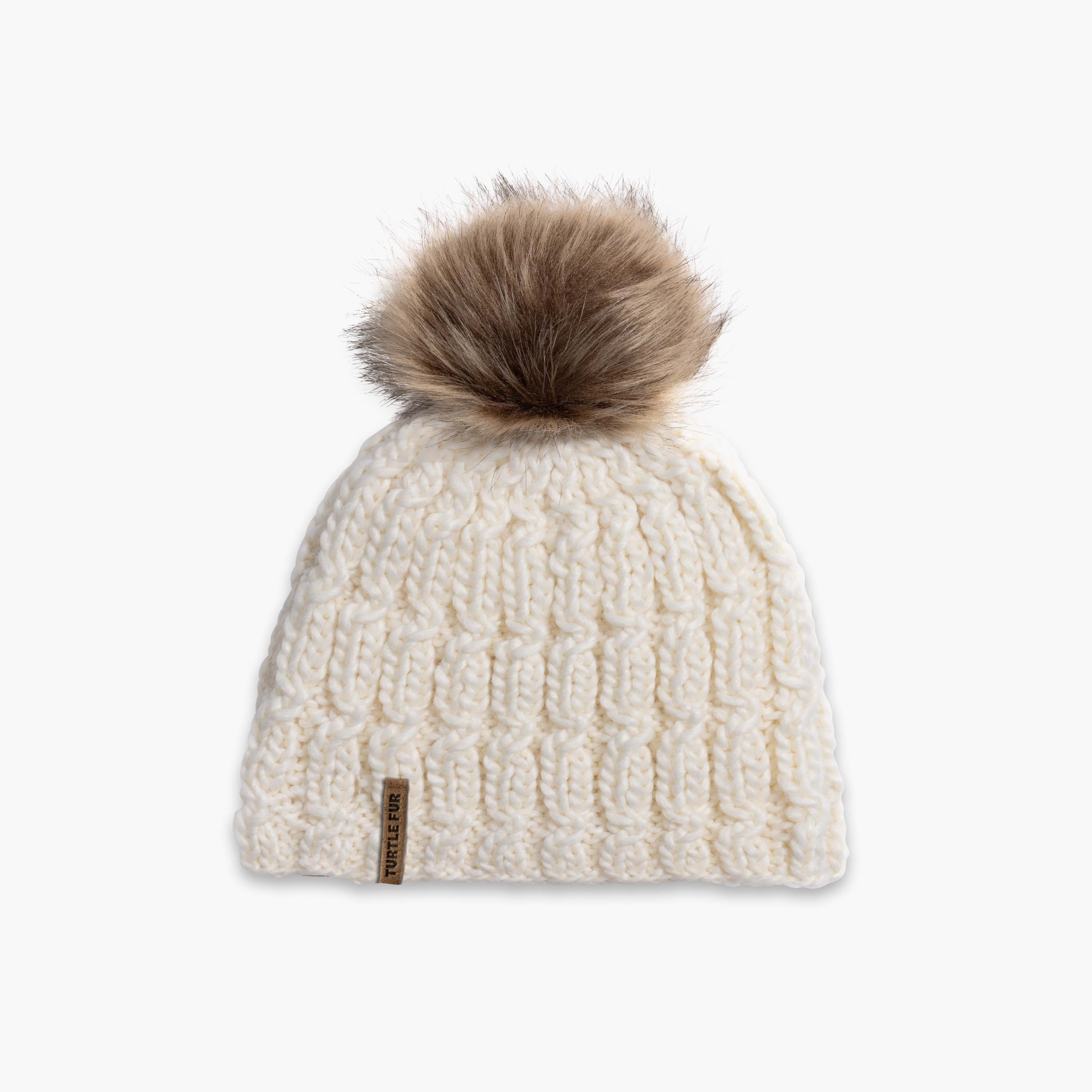 Merino Wool Hat with 2024 Faux Fur Pom