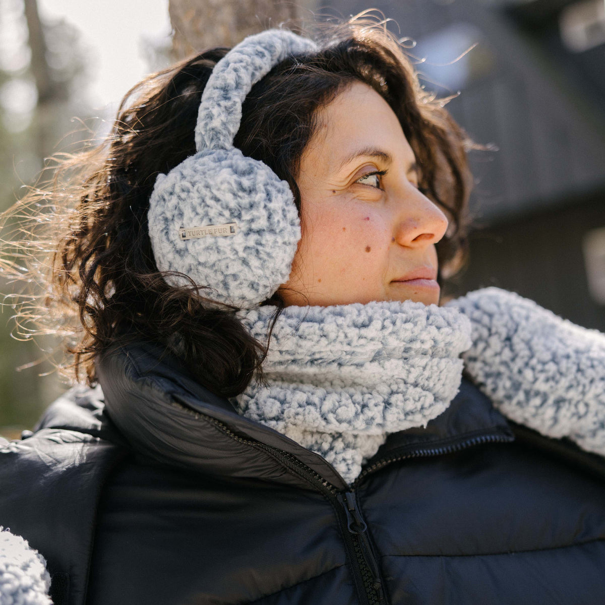 Recycled Comfort Lush Whiteout Ear Muffs / Color-Smoke Blue